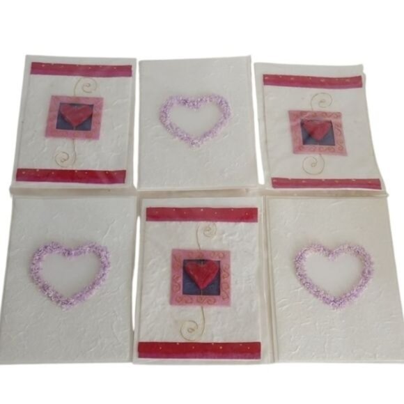 Mulberry Paper Saa Thai Art Greeting Cards, set 6, Valentine Hearts - Picture 1 of 5